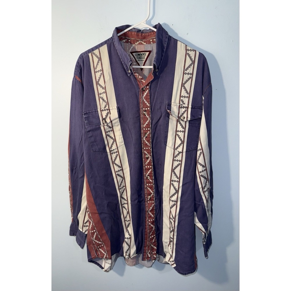 COWBOY'S TURTLE Men's Vintage Western Shirt Aztec Rodeo Southwest Rodeo Size 2XL